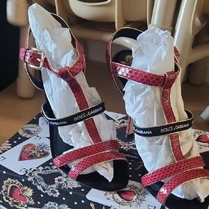 Dolce & Gabbana Red and Black Strappy Heels